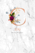 2019 Diary Planner: Abstract Rose Gold Vintage Flowers January to December 2019 Diary Planner with D Monogram on Luxury Gray Marble.