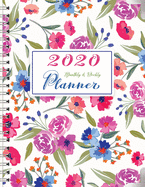2020 Monthly and Weekly Planner: One Year Calendar with Monthly and Weekly View with Sweet Pink Rose in Gold Round Banner Cover, contains Birthday Log, Password Log, To Do List, Goal and Notes Pages