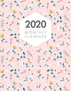 2020 Monthly Planner: 12 Month Book with Grid Overview, Organizer Calendar January - December 2020 Floral Pink Design