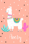 Avery: Personalized with name - cute notebook for girls women with cute llama alpaca cactus 6x9 inch. blank lined journal