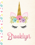 Brooklyn: Personalized Unicorn Sketchbook For Girls With Pink Name - 8.5x11 110 Pages. Doodle, Sketch, Create!