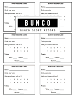 Bunco Score Record: Buncos Score Keeper Game Record Notebook, Buncos Score Keeper, Six Bunco Score Cards, Game as Well as Total Wins, Losses, Buncos, Size 8.5 X 11 Inch, 100 Pages