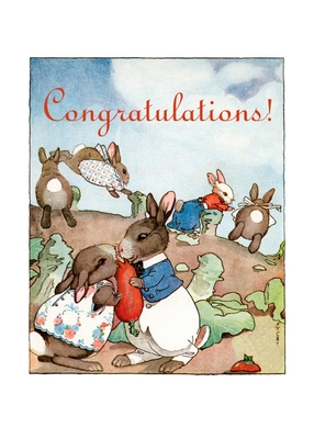 Bunnies Kissing in Garden - Engagement Greeting Card - 
