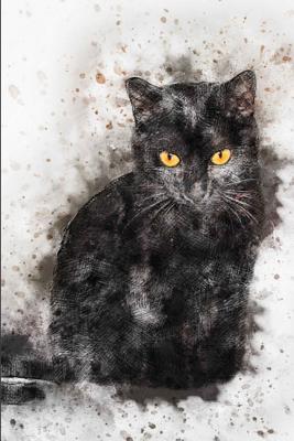 Cat Lovers Motivational Inspirational Journal - Portrait of a Black Cat in the Snow: Artistic Cat with Yellow Eyes Customized Interior Blank Lined Journal - Spring Hill Stationery