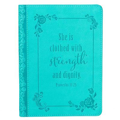 Christian Art Gifts Classic Handy-Sized Journal Strength and Dignity Proverbs 31 Woman Bible Verse Inspirational Scripture Notebook W/Ribbon, Faux Leather Flexcover 240 Ruled Pages, 5.7 X 7, Teal - Christian Art Gifts (Creator)