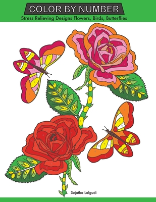 Color by Number: Stress Relieving Designs Flowers, Birds, Butterflies Coloring book, Large Print Color by Number - Lalgudi, Sujatha