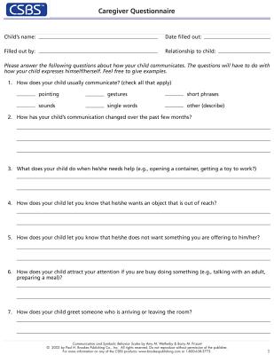 Communication and Symbolic Behavior Scales (Csbs), Normed Edition, Record Forms and Caregiver Questionnaires - Wetherby, Amy, and Prizant, Barry