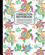 Composition Notebook: Colorful Abstract Sea Turtles on White Background - 7.5" X 9.25" 110 Pages Wide Ruled