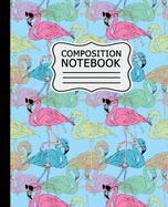 Composition Notebook: Colorful Flamingos Pattern on Light Blue Background 7.5" X 9.25" Wide Ruled 110 Pages