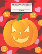 Composition Notebook: Halloween Pumpkin Jack O Lantern Face, Bat, Heart, Wide Ruled paper Notebook, Notes Taking, Basic Lines Journal,8.5"x11",100 Pages, For Boys, Girls, Kids, Teens, Home, Primary, Elementary, School, College, to Write in Ideas.