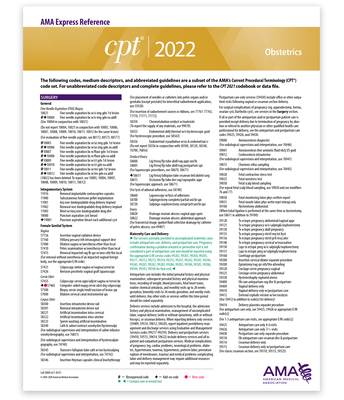 CPT Express Reference Coding Card 2022: Obstetrics - American Medical Association