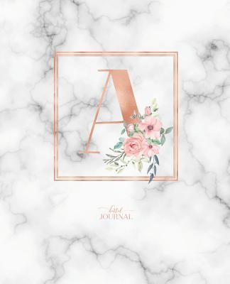 Dotted Journal: Dotted Grid Bullet Notebook Journal Rose Gold Monogram Letter a Marble with Pink Flowers (7.5 - Cute Little Journals