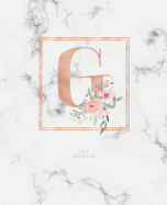 Dotted Journal: Dotted Grid Bullet Notebook Journal Rose Gold Monogram Letter G Marble with Pink Flowers (7.5