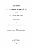 Elsassische Litteraturdenkmaler Aus Dem XIV-XVII. Jahrhundert