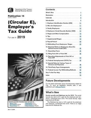 Employer's Tax Guide: Publication 15 (Circular E): For Use in 2019 - U S Internal Revenue Service (Irs)
