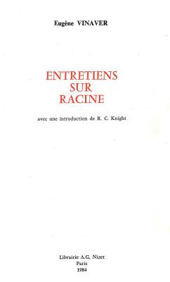 Entretiens Sur Racine - Vinaver, Eugene, and Knight, Roy Clement (Introduction by)