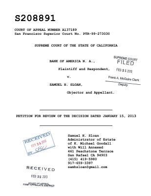 Goodall Estate Petition for Review Case No. A137189 California Supreme Court - Sloan, Samuel H