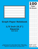 Graph Paper Notebook: 0.2 Inch (1/5 in) Squares; 8.5" x 11"; 21.6 cm x 27.9 cm; 100 Pages; 50 Sheets; 5x5 Quad Ruled Grid; White Paper; Red Glossy Cover; Journal