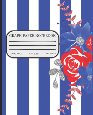 Graph Paper Notebook: Math and Science Composition Book Red and Blue Lines and Flowers - Gifts & Journals, 2bears