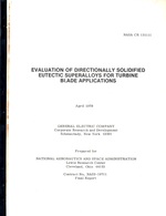 Evaluation of Directionally Solidified Eutectic Superalloys for Turbine Blade Applications Nasa Cr-135151