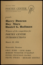 (Program): the Ym & Ywha Poetry Center Presents Harry Duncan, Roy Marz, Daniel G. Hoffman. Winners of the Competition for Poetry Center Introductions, March 29, 1951