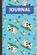 Journal: Cartoon Cow and Hearts Notebook for Kids to Write in