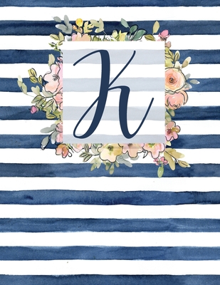 K: Letter K Monogram Initial Notebook - 8.5" x 11" - 100 pages, Dot Bullet Grid Pages- Watercolor Floral Notebook - Binds, Personal