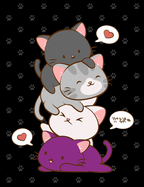 Kawaii Cat Notebook: Cute Asexual Pride Flag Kitty Pile Journal, 7.44 x 9.69 inches, 120 Page College Ruled Lined