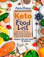 Keto Food List: Ketogenic Diet Quick Guide for Beginners: Keto Food List with Macros, Nutritional Charts Meal Plans & Recipes with Calories Net Carbs Fat for Healthy Weight Loss.