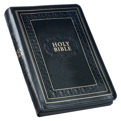 KJV Holy Bible, Giant Print Full-Size Faux Leather W/Thumb Index & Ribbon Marker, Red Letter Edition, King James Version, Black, Zipper Closure - Christian Art Gifts (Creator)