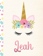 Leah: Personalized Unicorn Sketchbook For Girls With Pink Name - 8.5x11 110 Pages. Doodle, Sketch, Create!