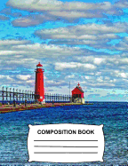 Lighthouse Composition Book: Graph Paper 4x4 Ocean View Notebook for school, class and office stationary