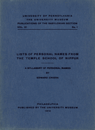 Lists of Personal Names from the Temple School of Nippur: A Syllabary of Personal Names