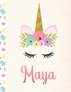 Maya: Personalized Unicorn Sketchbook For Girls With Pink Name - 8.5x11 110 Pages. Doodle, Sketch, Create!