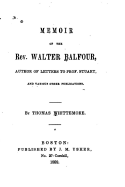 Memoir of the Rev. Walter Balfour