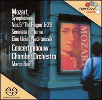 Mozart: Symphonies Nos. 5 "The Hague" & 29; Serenata notturna; Eine kleine Nachtmusik  - Royal Concertgebouw Chamber Orchestra; Marco Boni (conductor)