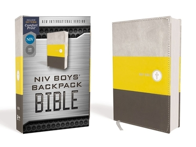 Niv, Boys' Backpack Bible, Compact, Leathersoft, Yellow/Gray, Red Letter Edition, Comfort Print - Zondervan