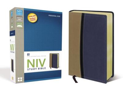 NIV Study Bible, Personal Size, Leathersoft, Tan/Blue, Red Letter Edition - Zondervan Publishing