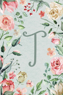Notebook 6"x9" Lined, Letter/Initial T, Teal Pink Floral Design
