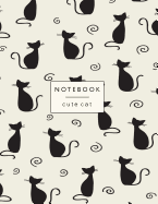 Notebook Cute Cat: Black Cat on Cream Cover Lined Pages, Extra Large (8.5 X 11) Inches, 110 Pages, White Paper