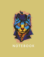 Notebook: Dark Blue Cat on Yellow Cover and Lined Pages, Extra Large (8.5 X 11) Inches, 110 Pages, White Paper