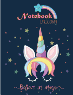 Notebook Unicorn: Cute Unicorn on Dark Blue Cover and Lined Pages, Extra Large (8.5 X 11) Inches, 110 Pages, White Paper