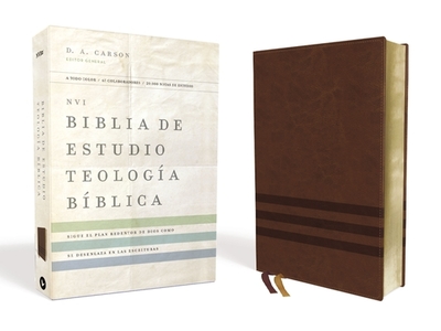 NVI Biblia de Estudio, Teolog?a B?blica, Leathersoft, Caf?, Interior a Cuatro Colores: Sigue El Plan Redentor de Dios Como Se Desenlaza En Las Escrituras - Carson, D A (Editor), and Alexander, T Desmond, and Hess, Richard