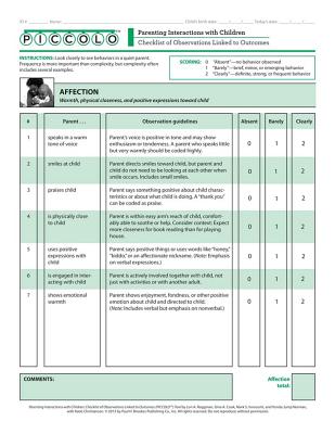 Parenting Interactions with Children: Checklist of Observations Linked to Outcomes (Piccolo(tm)) Tool - Roggman, Lori, and Cook, Gina, and Innocenti, Mark