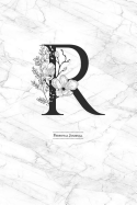 Personal Journal: Black & White Flower R Monogram on Silver Marble