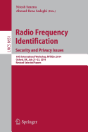 Radio Frequency Identification: Security and Privacy Issues: 10th International Workshop, Rfidsec 2014, Oxford, UK, July 21-23, 2014, Revised Selected Papers
