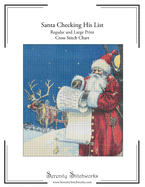 Santa Checking His List Cross Stitch Pattern: Regular and Large Print Charts