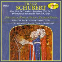 Schubert: Mass No. 4 in C major; Symphony No. 3 in D; Overtures in the italian style in C & D - Marta Benackova (alto); Marta Filova (soprano); Miloslav Podskalsky (bass); Virtuosi di Praga; Walter Coppola (tenor);...