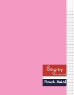 Seyes French Ruled Notebook: Ruled Grid Graph Paper Seys Journal 120 pages for writing Letter Format For Kids, Student, Teacher. 8.5 x 11 Pink Women Girls
