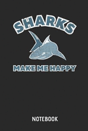 Shark Make Me Happy Notebook: Shark Lined Journal for Women, Men and Kids. Great Gift Idea for All Sharks Lover.